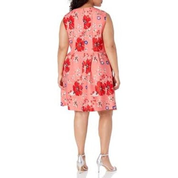 Roz & Ali Coral Floral Print Scuba Fit & Flare Dress w/ Pockets Size 20W 2X Plus - Picture 2 of 9